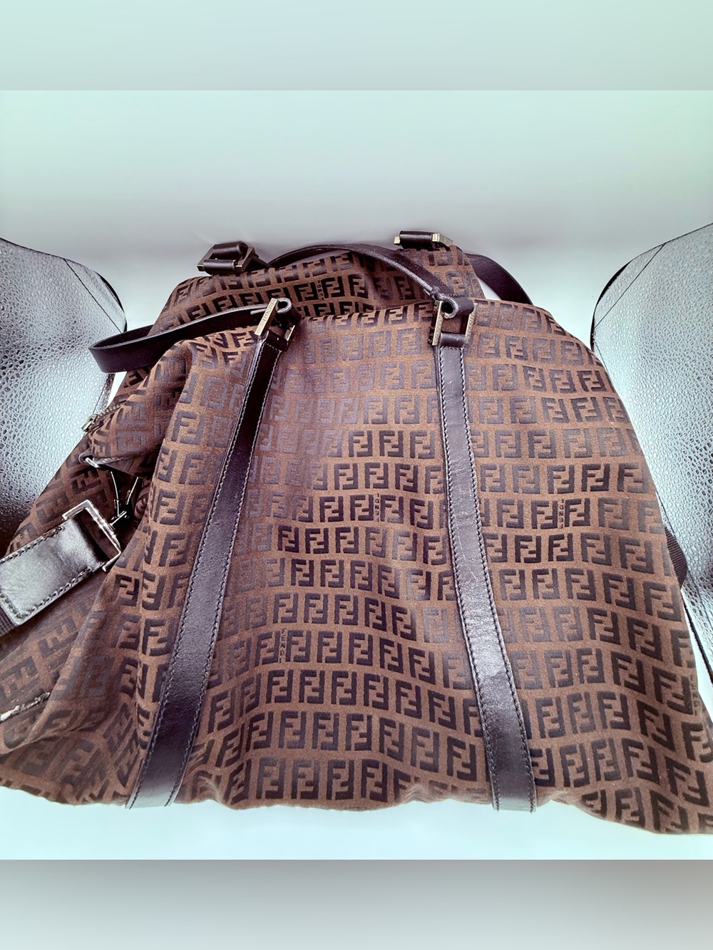 LARGE Fendi Zucchino canvas/leather overnight travel shoulder/crossbody bag
